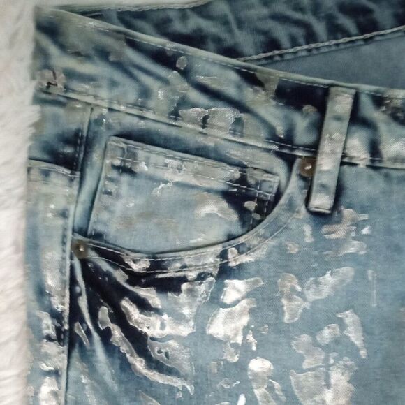 Ashley Stewart Foil and Distressed Accent 5 Pocket Denim Jeans (Size 12) NEW!!! - Picture 7 of 10